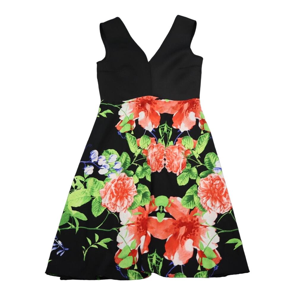Noble U Dress Womens M Black Floral Sleveless VNeck Fit and Flare Zipper